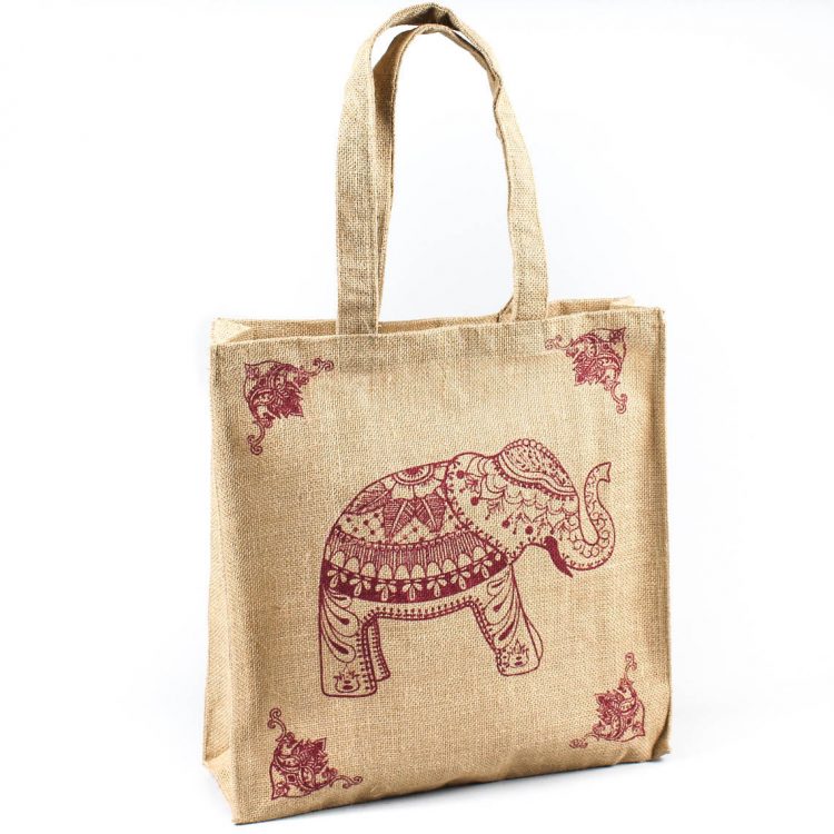 Elephant print lined jute bag | TradeAid