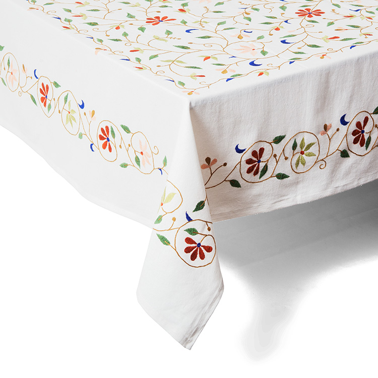 Floral embroidered table cloth