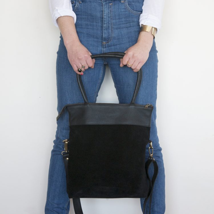 Black suede and leather shoulder bag | TradeAid
