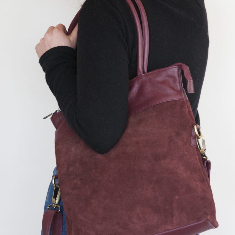 Aubergine suede and leather shoulder bag | Gallery 1 | TradeAid