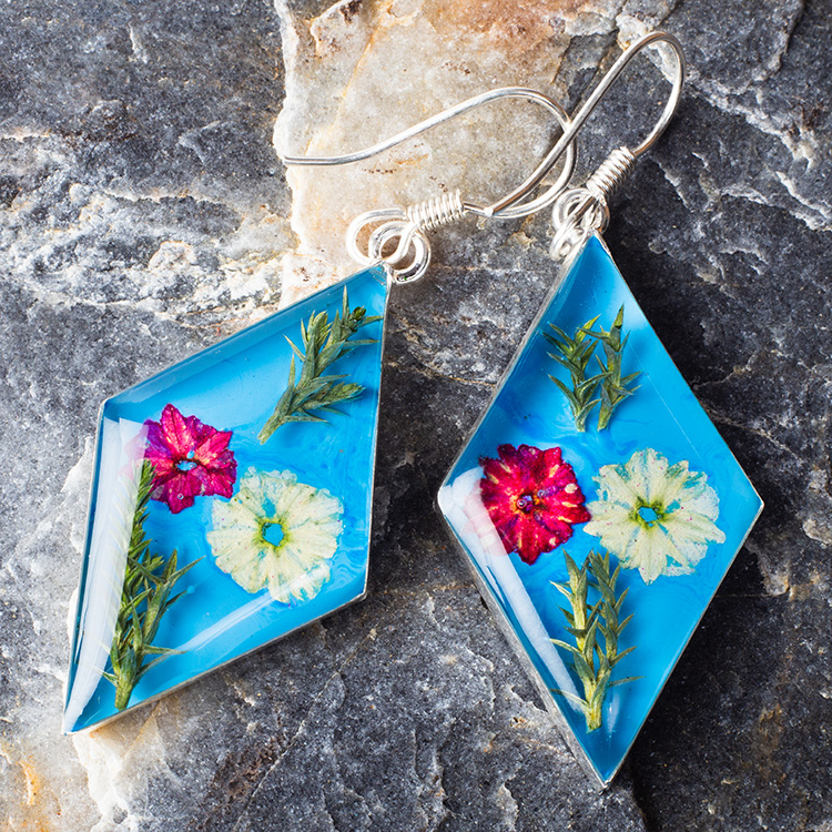 Blue floral resin earrings