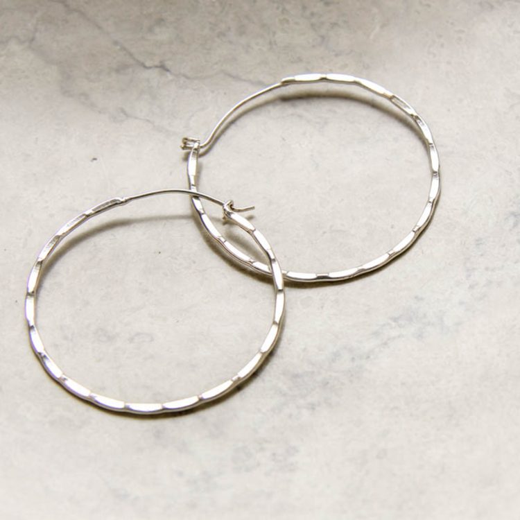 Silvery hammered hoop earrings | TradeAid