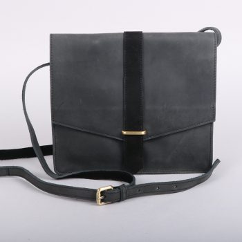 Black leather purse bag with suede trim | TradeAid