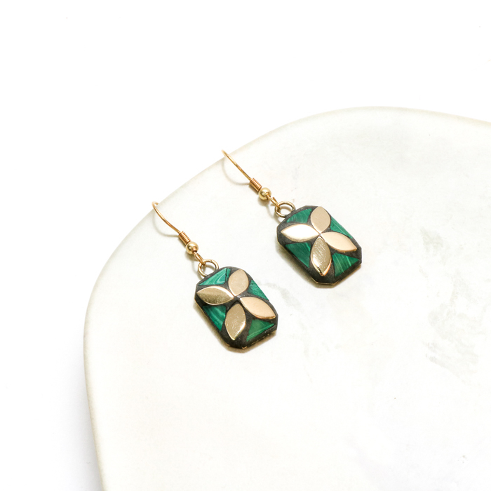 Green and gold mosaic earrings