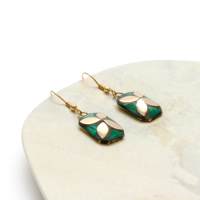 Green and gold mosaic earrings | Gallery 1 | TradeAid