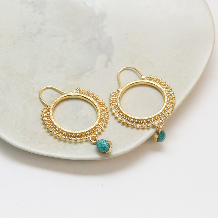 Hoop earrings with turquoise bead | TradeAid