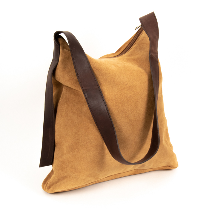 Tan suede slouch bag