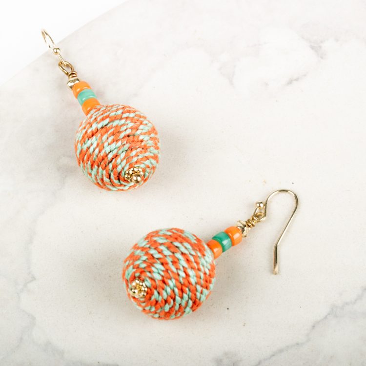 Orange and aqua thread earrings | Gallery 1 | TradeAid