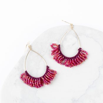 Red iridescent bead earring