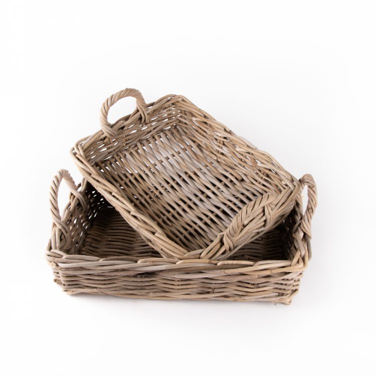Grey rattan tray baskets