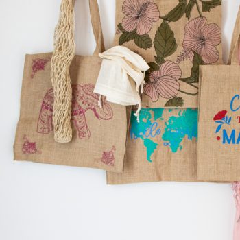 Hibiscus print unlined jute bag | Gallery 2 | TradeAid