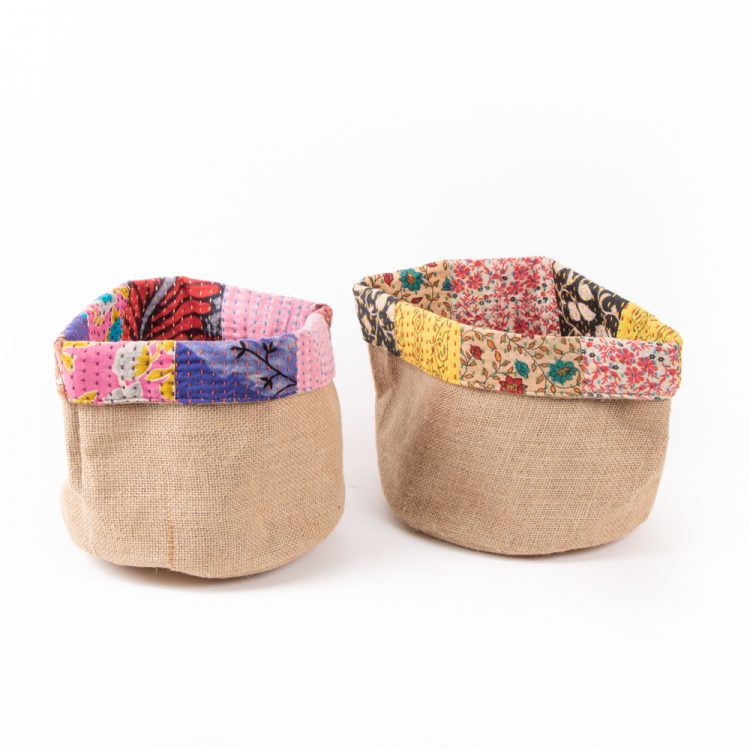 Medium reversible sari trim basket | TradeAid