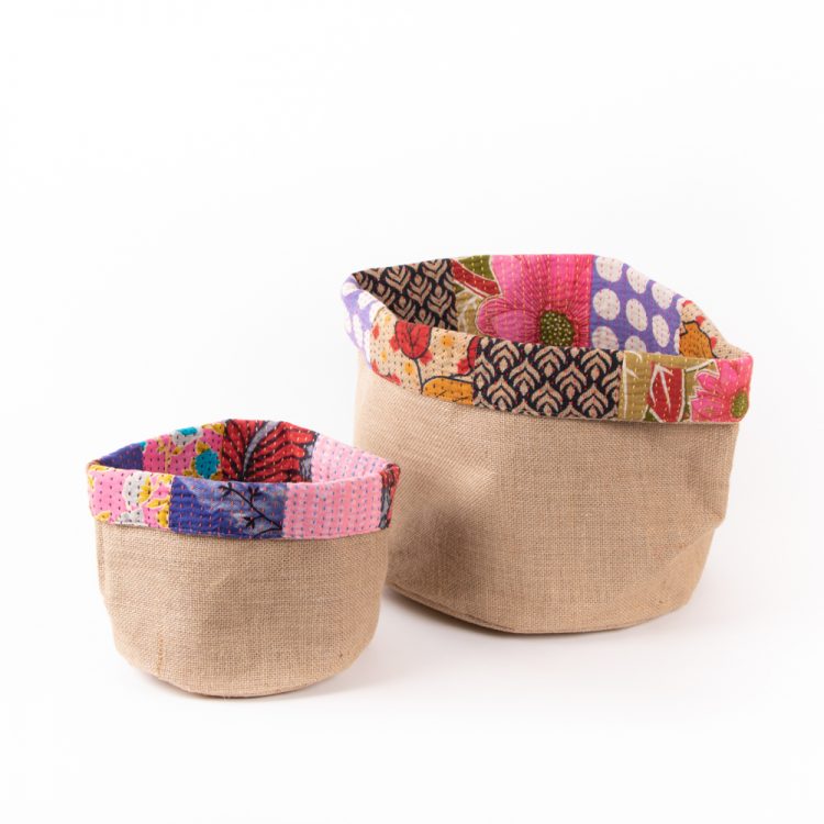 Medium reversible sari trim basket | Gallery 1 | TradeAid