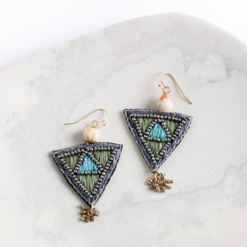 Embroidered triangle earrings