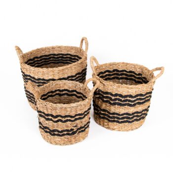 Set of 3 – striped hogla round baskets | TradeAid