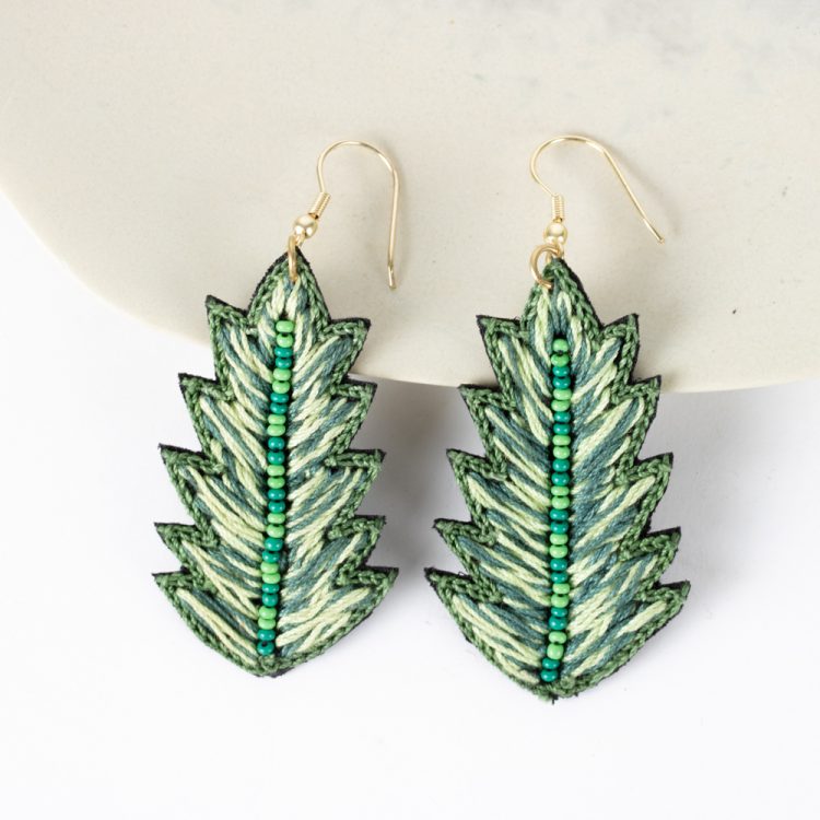 Embroidered leaf earrings | TradeAid