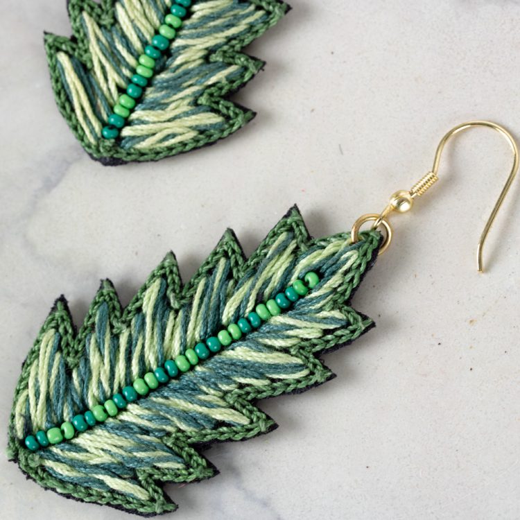 Embroidered leaf earrings | Gallery 2 | TradeAid