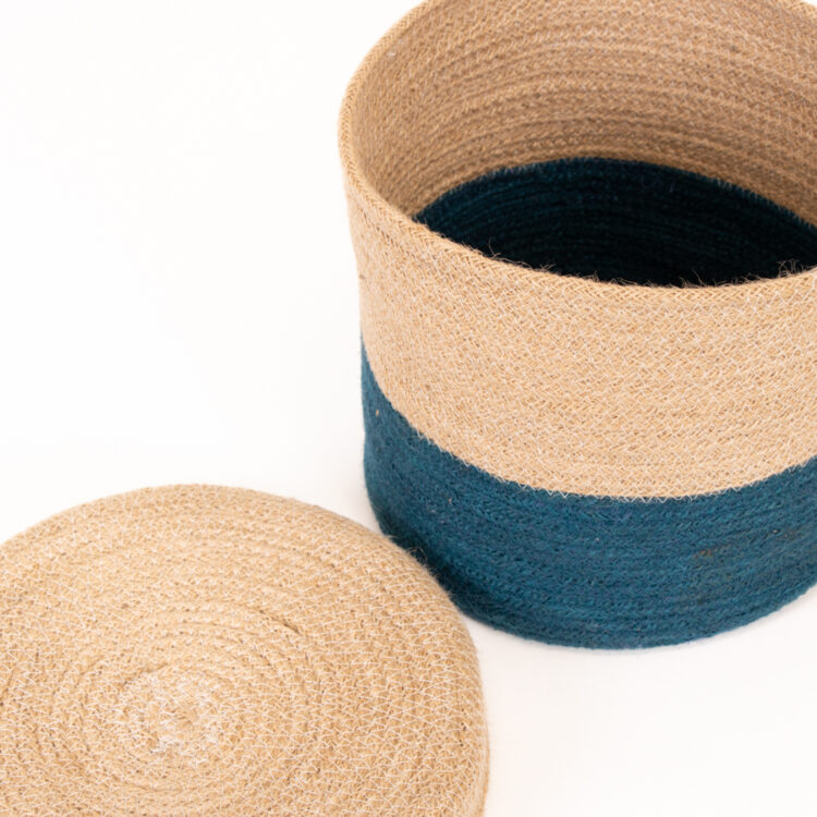 Blue and natural lidded basket | Gallery 1