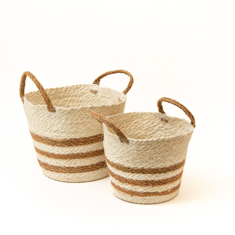 White stripe baskets (set of 2)