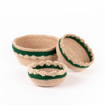 Jute bowl green border (set of 3) | TradeAid