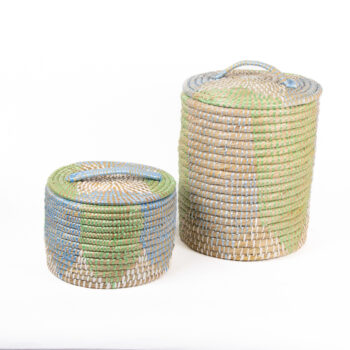Set of 2 – blue and green lidded baskets