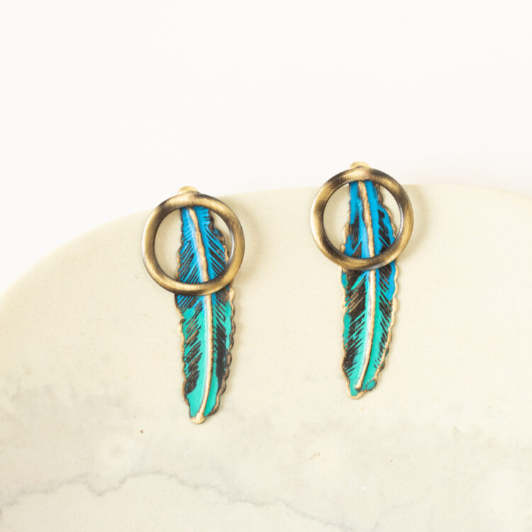 Feather patina earrings | TradeAid