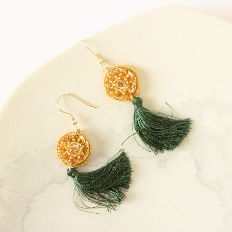 Green tassel earrings | Gallery 2 | TradeAid