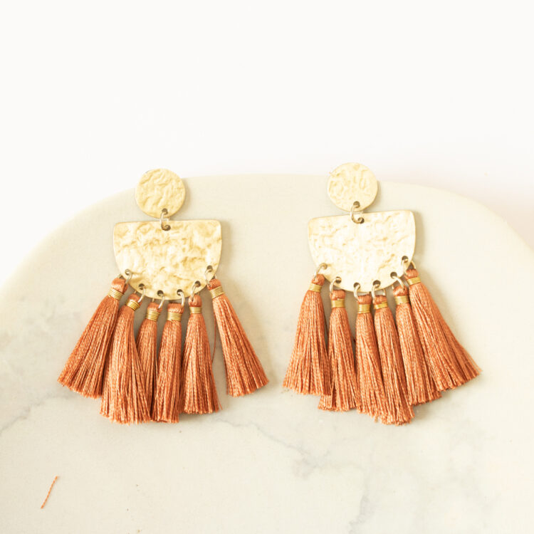 Orange tassel earrings