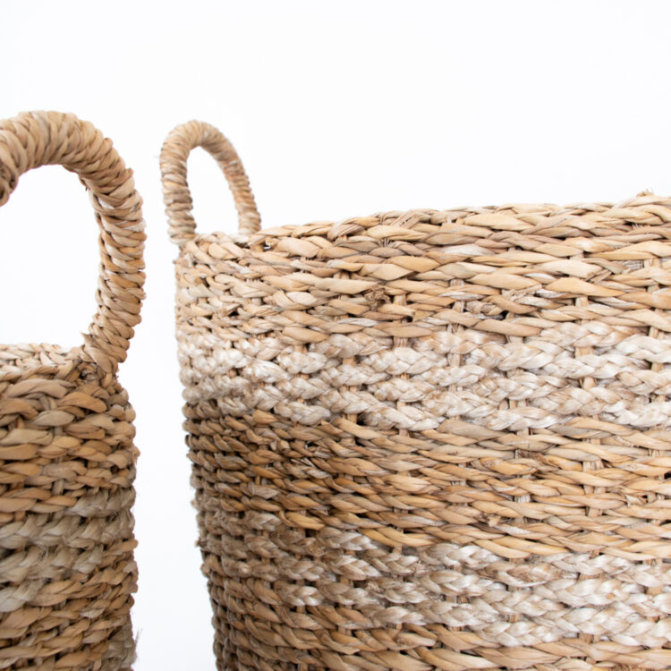 Set of 2 – natural and white striped hogla baskets | Gallery 2