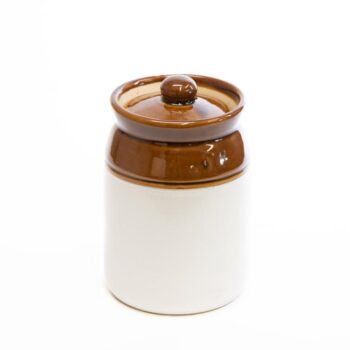 Brown and white ceramic jar