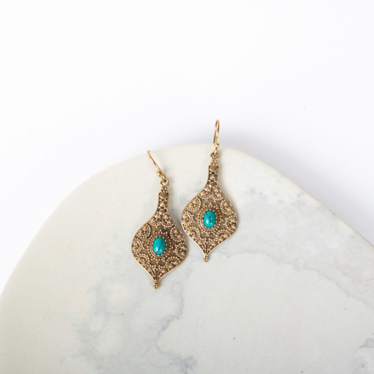 Blue stone leaf earrings | Gallery 1