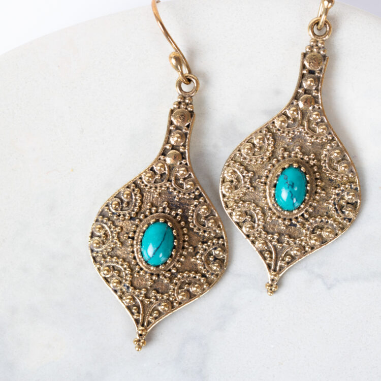 Blue stone leaf earrings | Gallery 2