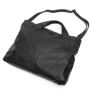 Black leather handbag with curve handles