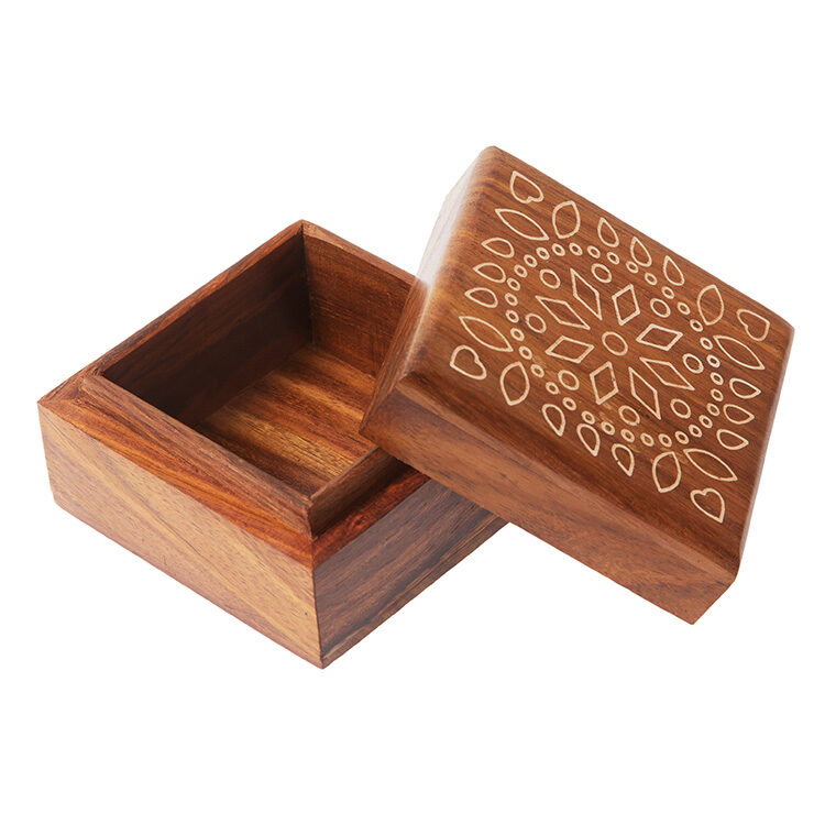 Sheesham wood box with screen printed lid | Gallery 1