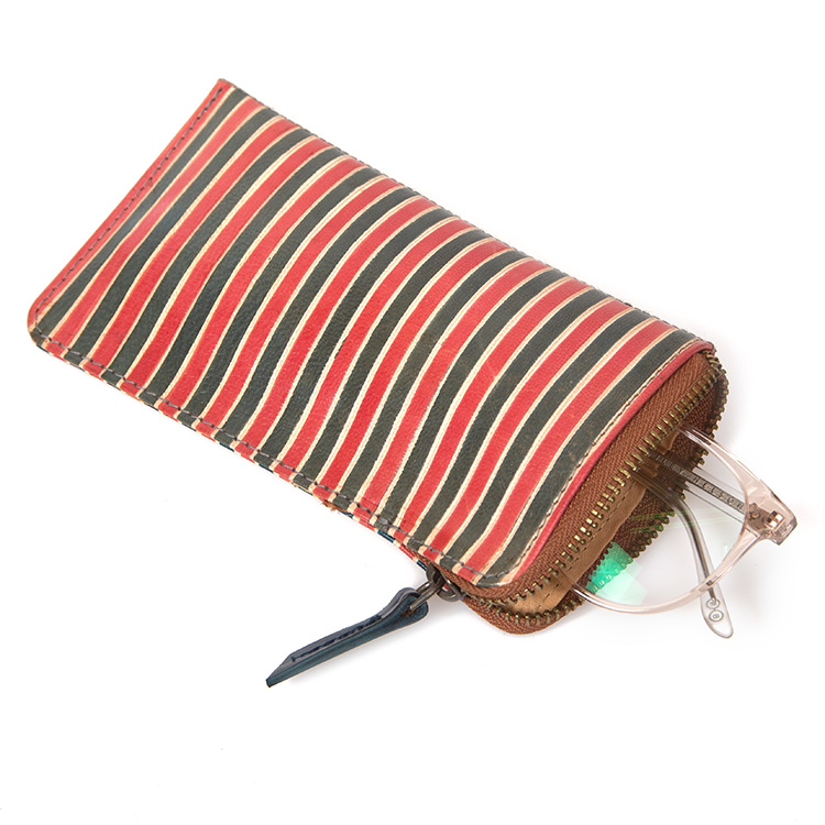 Red and blue striped glasses case