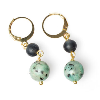 Green stone bead earrings