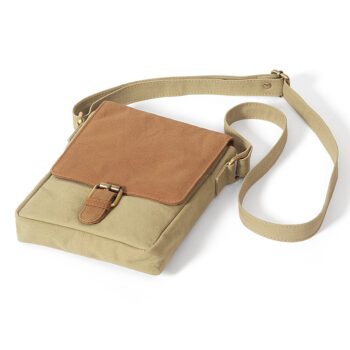 Green and brown canvas satchel