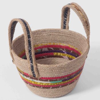 Jute and sari basket with handles