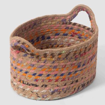 Oval jute and recycled sari basket